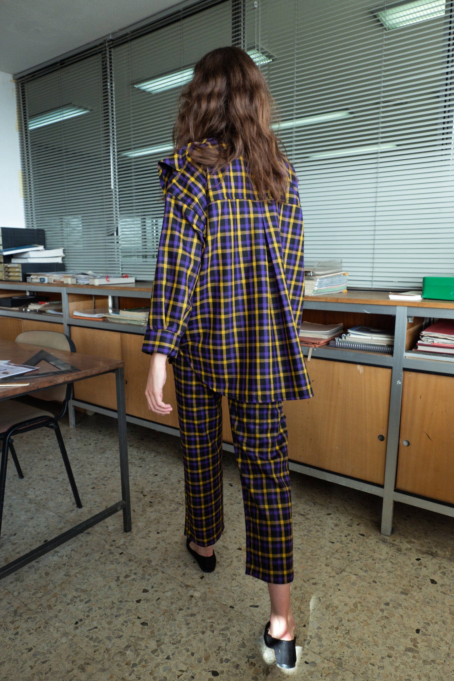 Conjunto Camisa y Pantalón Cuadros Violeta y Amarillo